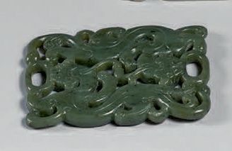 null Boucle de ceinture de forme rectangulaire en néphrite vert épinard sculptée...
