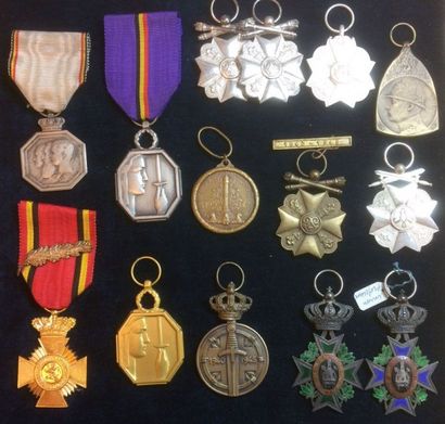 BELGIQUE Lot de quatorze décorations en taille ordonnance: une médaille de Liège...