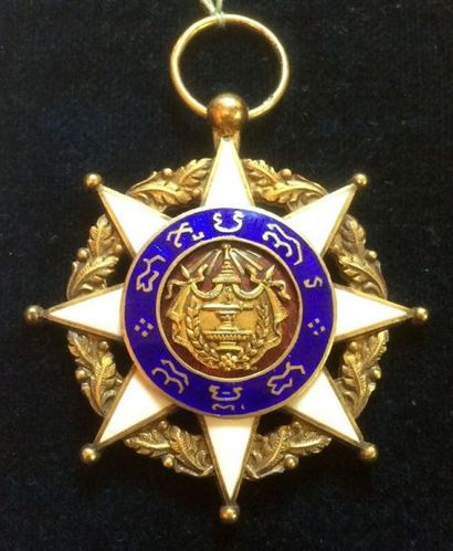 CAMBODGE Médaille du Mérite National, fondé en 1948, bijou en vermeil et émail (cheveux...