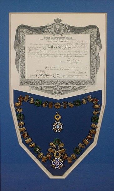 Espagne Ordre de Charles III, fondé en 1771, collier de chevalier en vermeil et émail...