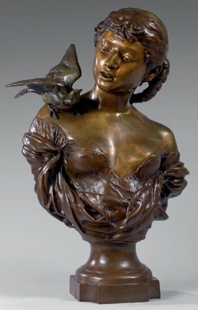 D'après Auguste MOREAU (1826-1898) Jeune fille à la colombe
Grand buste en bronze...
