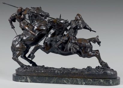 D'après Daniel-Joseph BACQUÉ (1874-1947) Tournoi avec deux cavaliers
Grande statuette...