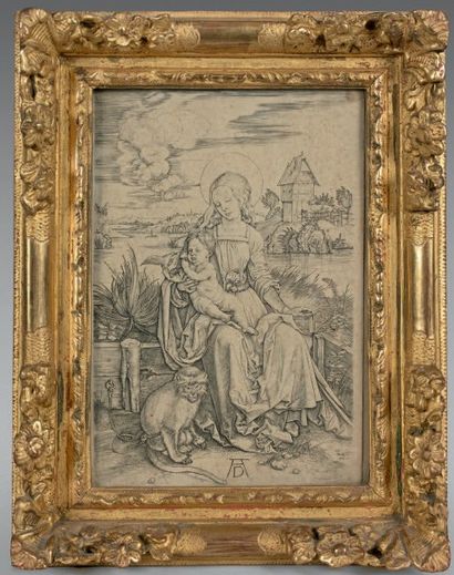 Albrecht DÜRER La Vierge au singe, 1498
Burin, 19 x 12,5 cm, filet de marges (Meder...