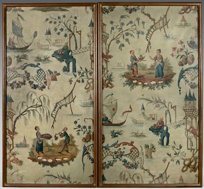 École FRANÇAISE du XVIIIe siècle Décor à motif de chinoiseries
Deux huiles sur toile,...