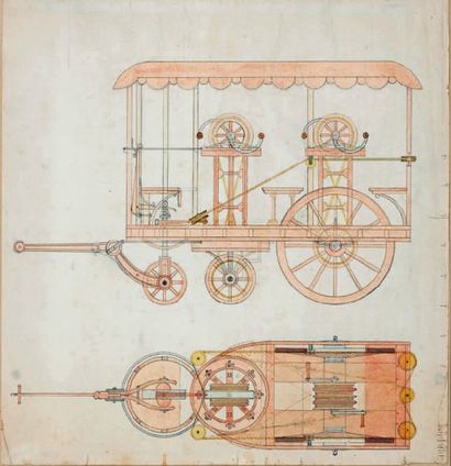 École Française du XIXe siècle Projet de machine à vapeur
Crayon, plume, aquarelle.
48...