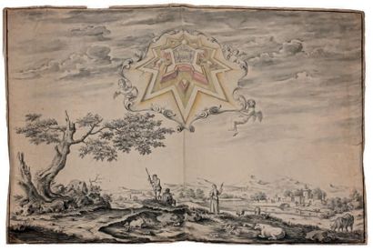 École FRANÇAISE du XVIIIe siècle Suite de dix paysages imaginaires animés de personnages
Plume,...