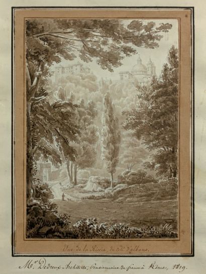 PIERRE-ANNE DEDREUX (1788-1849) Vue de l'Ariccia, du côté d'Albano
Crayon, lavis...