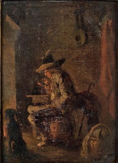 ECOLE FLAMANDE DANS LE GOUT DE DAVID TENIERS Portrait d'un fumeur
Huile sur toile,...