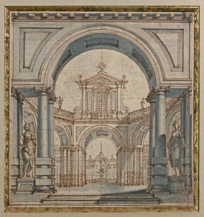 Ecole italienne du XVIIe siècle Caprice architectural
Pierre noire, plume, encre...