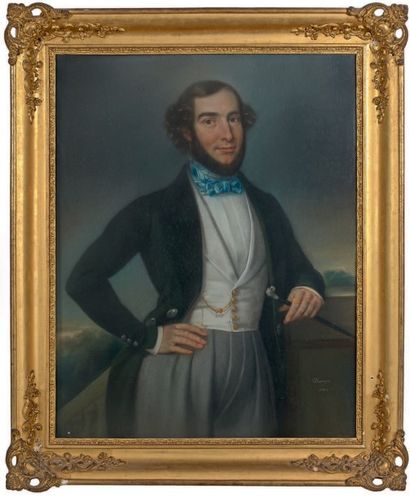 DUVERGIER*** Portrait d'homme tenant une cravache
Pastel signé et daté 1841 en bas...