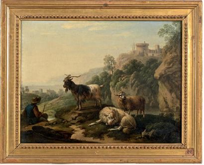 Joseph ROOS dit ROSA (1726-1805) Bergers avec des chèvres et des moutons
Deux huiles...