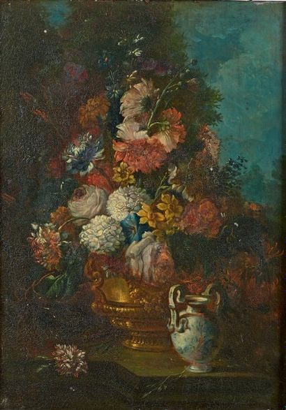Ecole Italienne du XVIIIe siècle Bouquet de fleurs dans un vase
Huile sur panneau.
30...