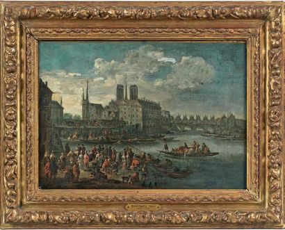 ATTRIBUÉ À PIETER VAN BREDAEL (1629-1719) Vue d'un port hollandais
Vue de l'Île de...