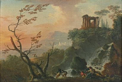 Charles de LACROIX de MARSEILLE (vers 1700-1782) Paysage avec le temple de la Sibylle...