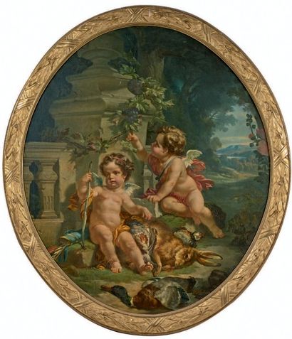 Alexandre SOLDE (1822-1893) Les Amours chasseurs
Huile sur toile signée et datée...