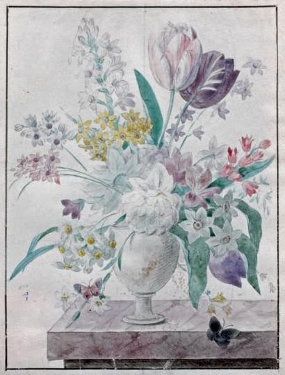École Française du XIXe siècle Vase de fleurs
Deux aquarelles.
14 x 11 cm
