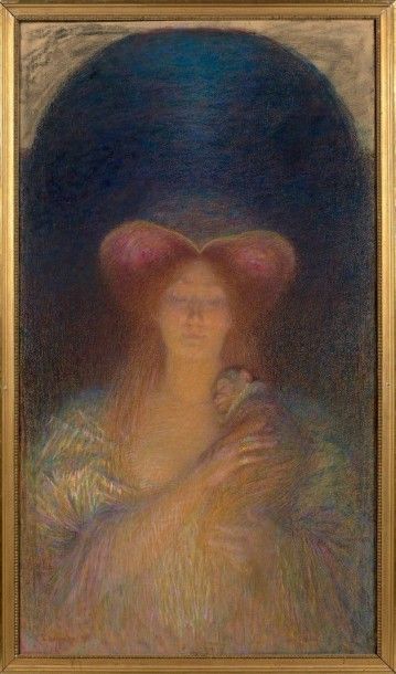 Charles LÉANDRE (1862-1934) 
Femme au singe, 1908
Pastel sur papier, signé et daté...