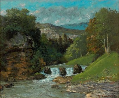 Gustave COURBET et Cherubino PATTA (1827-1899) 
Paysage à la rivière, vers 1874-1875
Huile...