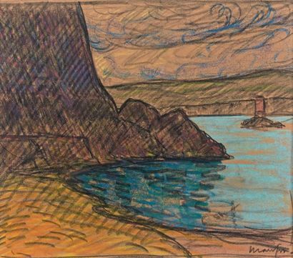 Maxime MAUFRA (1861-1918) 
Bord de mer
Pastel et crayon noir, signé en bas à droite.
25,5...