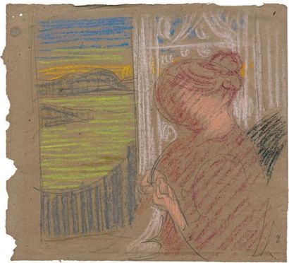 Maurice DENIS (1870-1943) 
Femme assise devant une fenêtre, vers 1894
Dessin au pastel,...