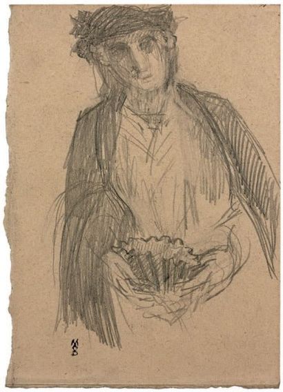 Maurice DENIS (1870-1943) 
Femme à l'aumônière
Dessin au crayon noir, signé «MAVD»...