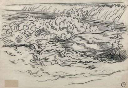 Georges LACOMBE (1868-1916) 
Les vagues
Dessin au crayon noir, porte le timbre des...