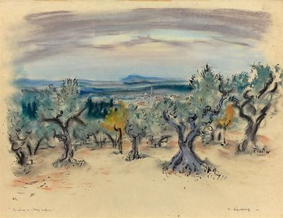 André HAMBOURG (1909-1999) 
Les oliviers de Saint-Rémy en Provence
Technique mixte...