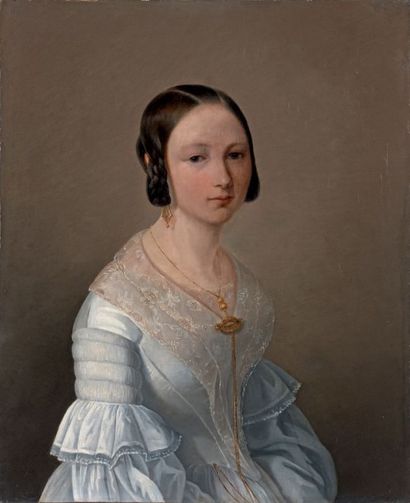 École FRANÇAISE de la première moitié du XIXe siècle Portrait de jeune femme à la...