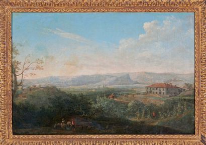 César Van LOO (1743-1821) Paysage du sud de la France, animé de personnages
Huile...