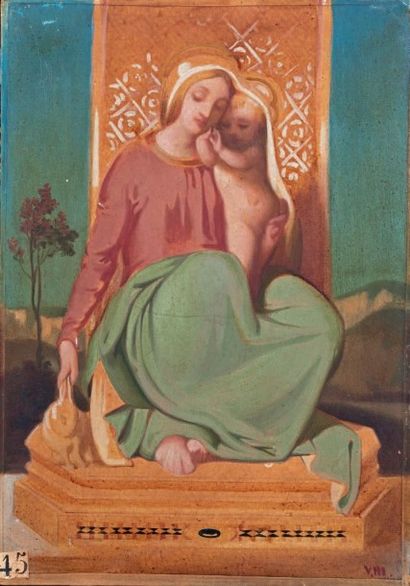 Attribué à Victor MOTTEZ (1809-1897) La Vierge et l'Enfant Jésus
Huile sur papier...