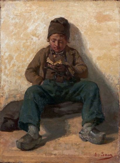 Edouard SAIN (1830-1910) Le petit Breton ou La lecture
Huile sur toile, signée en...