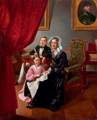 École Française du XIXe siècle Portrait de famille
Huile sur toile.
73 x 60 cm