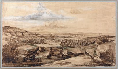 Attribué à Alexandre DECAMPS (1803-1860) La bataille des Cimbres
Crayon noir, lavis...