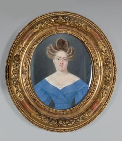 Jean-Baptiste HERAIL (Actif au XIXe siècle) Portrait de femme à la robe bleue
Miniature...