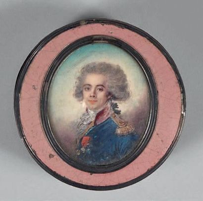 École FRANÇAISE de la fin du XVIIIe siècle Portrait d'homme portant l'ordre de Saint-Louis
Miniature...