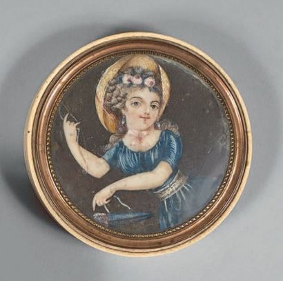 École FRANÇAISE du début du XIXe siècle Portrait de jeune femme
Miniature sur ivoire.
Diamètre:...