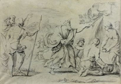 Raymond de LA FAGE (1656-1684) Moïse frappe le rocher à Cades
Pierre noire.
17,5...