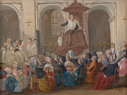École FRANÇAISE de la fin du XVIIIe siècle Le prêche
Huile sur toile.
24 x 32,5 cm
Porte...