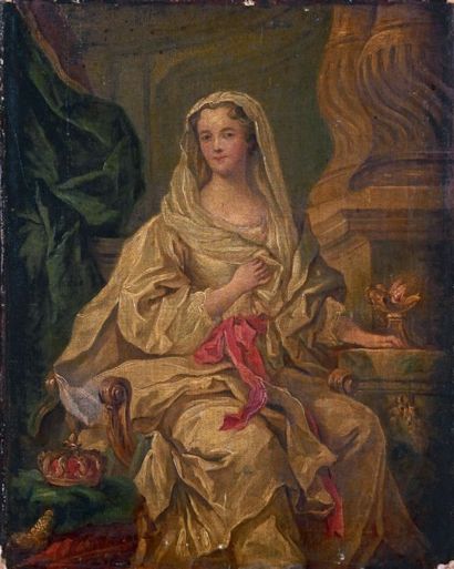 Attribué à Amédée Van LOO (1719-1795) Portrait de reine en Vestale (esquisse)
Huile...