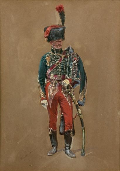 Henri DUPRAY (1841-1909), école française 
Chasseur à cheval de la Garde Impériale,...