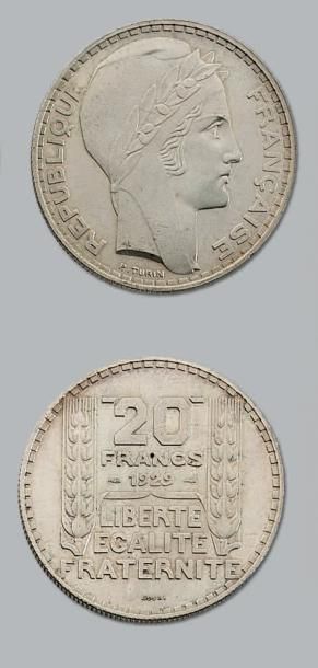 null TROISIÈME RÉPUBLIQUE (1871-1940)
20 francs Turin. 1929. Essai en argent. 9 exemplaires.
G....