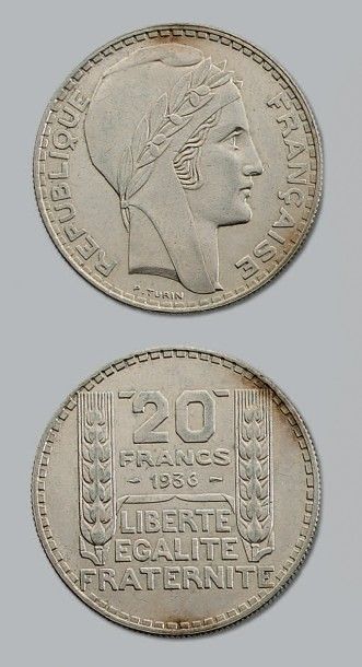 null TROISIÈME RÉPUBLIQUE (1871-1940)
20 francs Turin. 1936. Argent. G. 852.