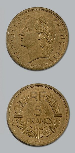 null TROISIÈME RÉPUBLIQUE (1871-1940)
5 francs. Essai Lavrillier. 1934. Cupro-aluminium.
G....