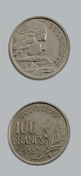 null QUATRIÈME RÉPUBLIQUE (1947-1959)
100 francs Cochet. 1954. Essai en cupro-nickel.
Joint...