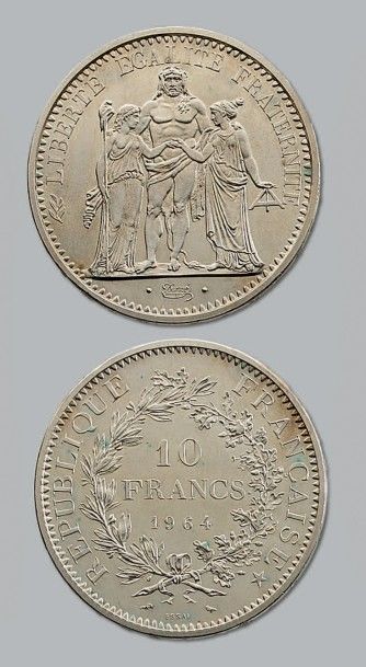 null CINQUIÈME RÉPUBLIQUE (1959- )
10 francs Hercule. 1964. Essai en argent. 3500...