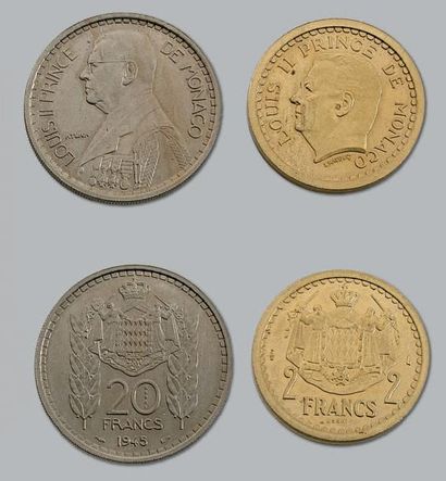 MONACO Louis II (1922-1949)
20 francs. 1945. Essai en cupro-nickel.
10 francs. 1945....