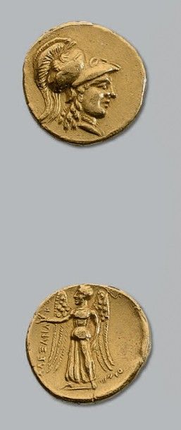 MACÉDOINE Alexandre III (336-323 av. J.-C.)
Statère d'or. 8,59 g. Acé en Phénicie.
Tête...