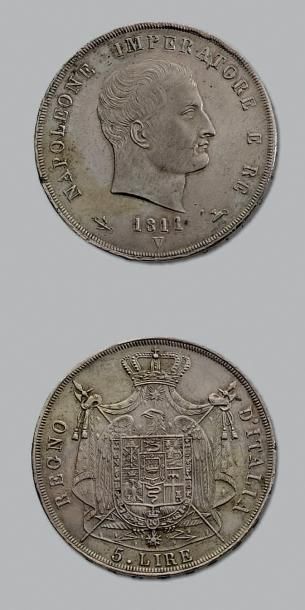 null RÈGNE D'ITALIE:Napoléon roi d'Italie (1805-1814)
5 Lire, 2e type. 1811. Venise.
L.M.N....