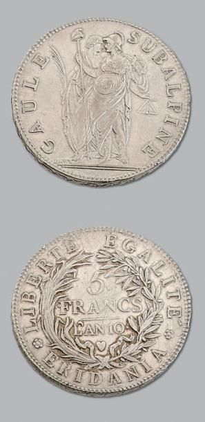 null GAULE SUBALPINE
5 Francs: 2 exemplaires. An IX et An X. Turin.
L.M.N. 898. Les...