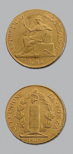 null RÉPUBLIQUE DE LIGURIE (1798-1805)
96 Lire or. 1804. Gênes.
L.M.N. 902. TTB à...